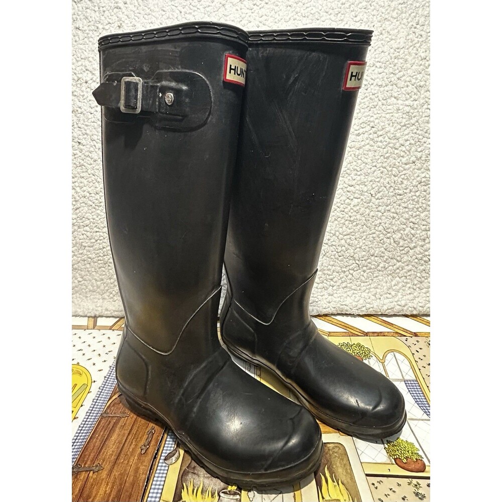 Hunter Original Tall Matte Black Rubber Knee High Rain Boots Women's US 7 Eu 38